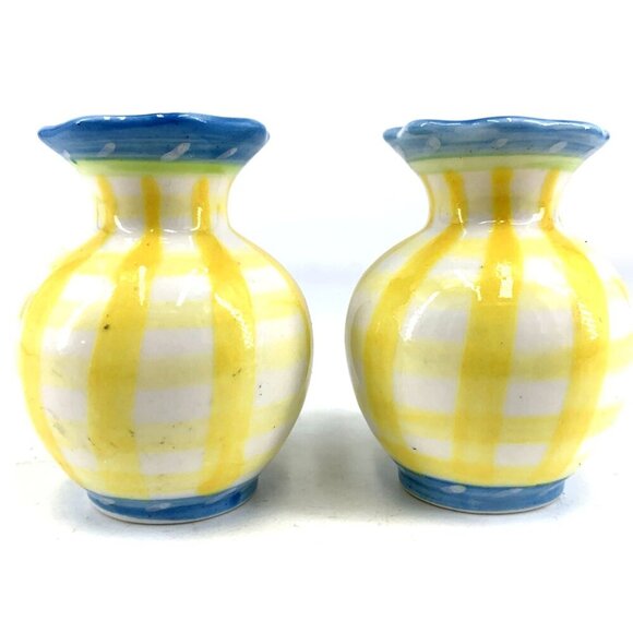 Kimberly Hodges Mini Vases Hallmark Lot of 2 Yellow Blue Porcelain 2.5" Vtg - Picture 3 of 7
